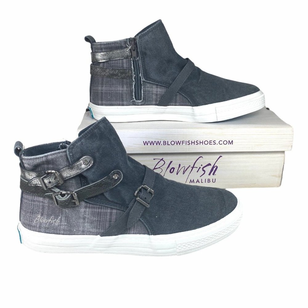 Blowfish Malibu Womens Kayleen Gray High Top Plaid Sneaker Shoes - Size 9